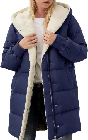 Womens Winter Coat Jacket Fleece Lined Long Sleeve Outwear Full Zipper Solid Coat Winter Warm Down Jacket with