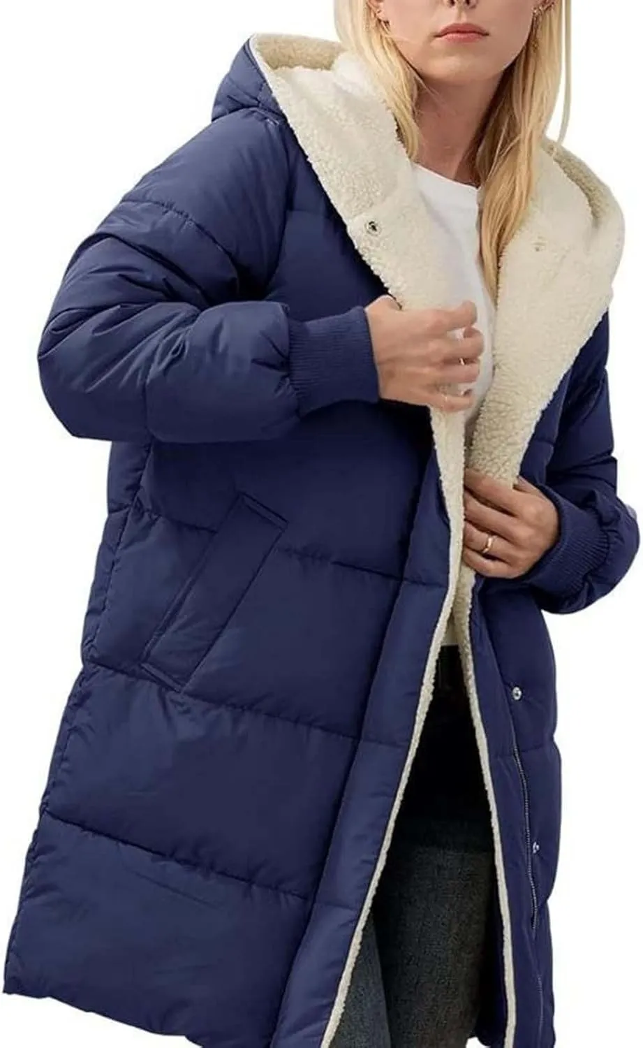 Womens Winter Coat Jacket Fleece Lined Long Sleeve Outwear Full Zipper Solid Coat Winter Warm Down Jacket with