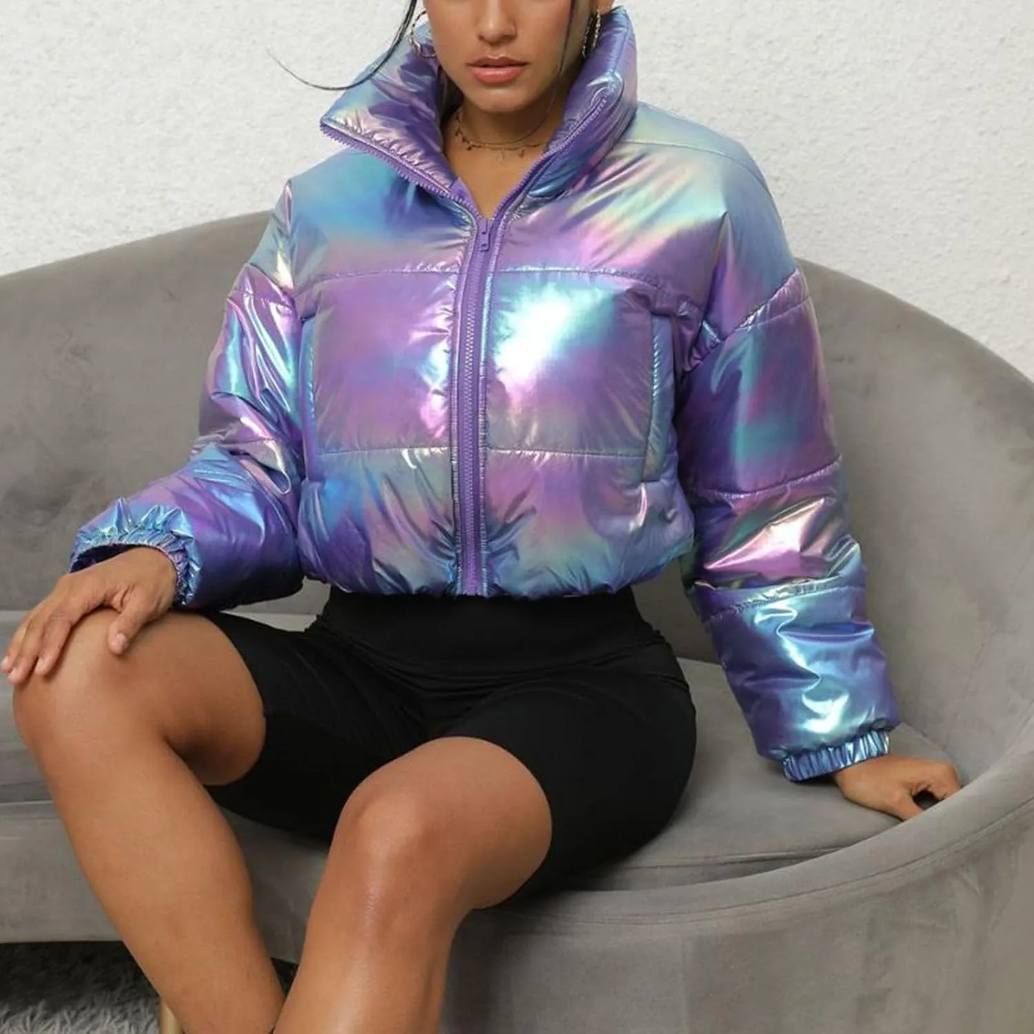 Womens Winter Coats Shiny Cropped Lightweight Puffer Jackets Bubble Bomber Jackets Shorts Down Coats Parkas Outerwear
