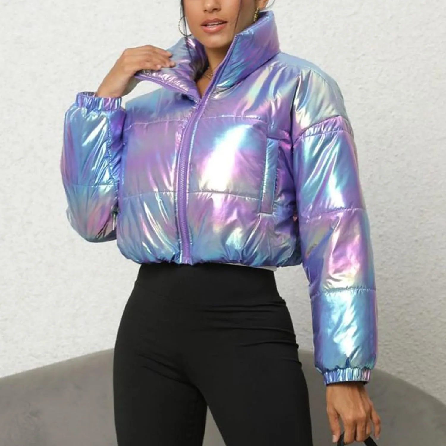 Womens Winter Coats Shiny Cropped Lightweight Puffer Jackets Bubble Bomber Jackets Shorts Down Coats Parkas Outerwear