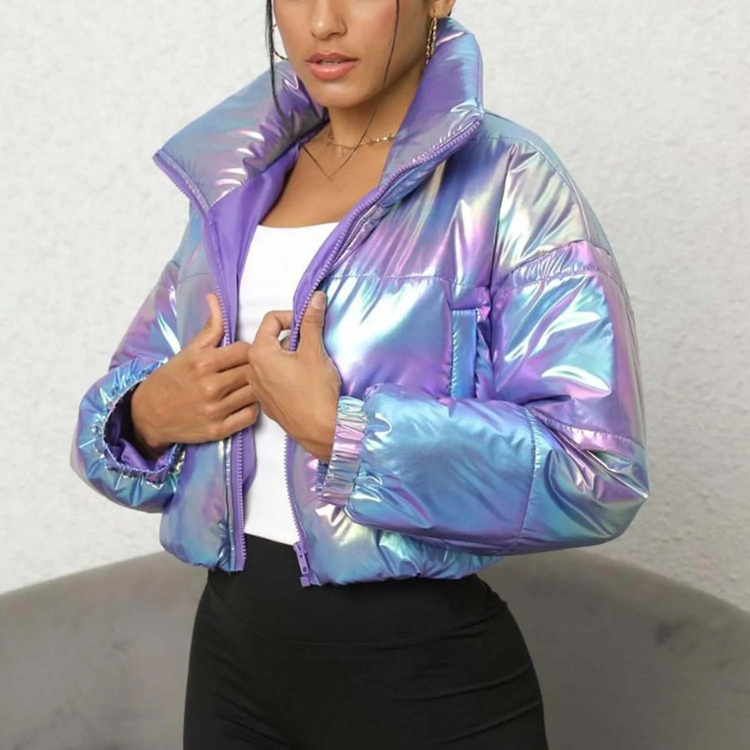 Womens Winter Coats Shiny Cropped Lightweight Puffer Jackets Bubble Bomber Jackets Shorts Down Coats Parkas Outerwear