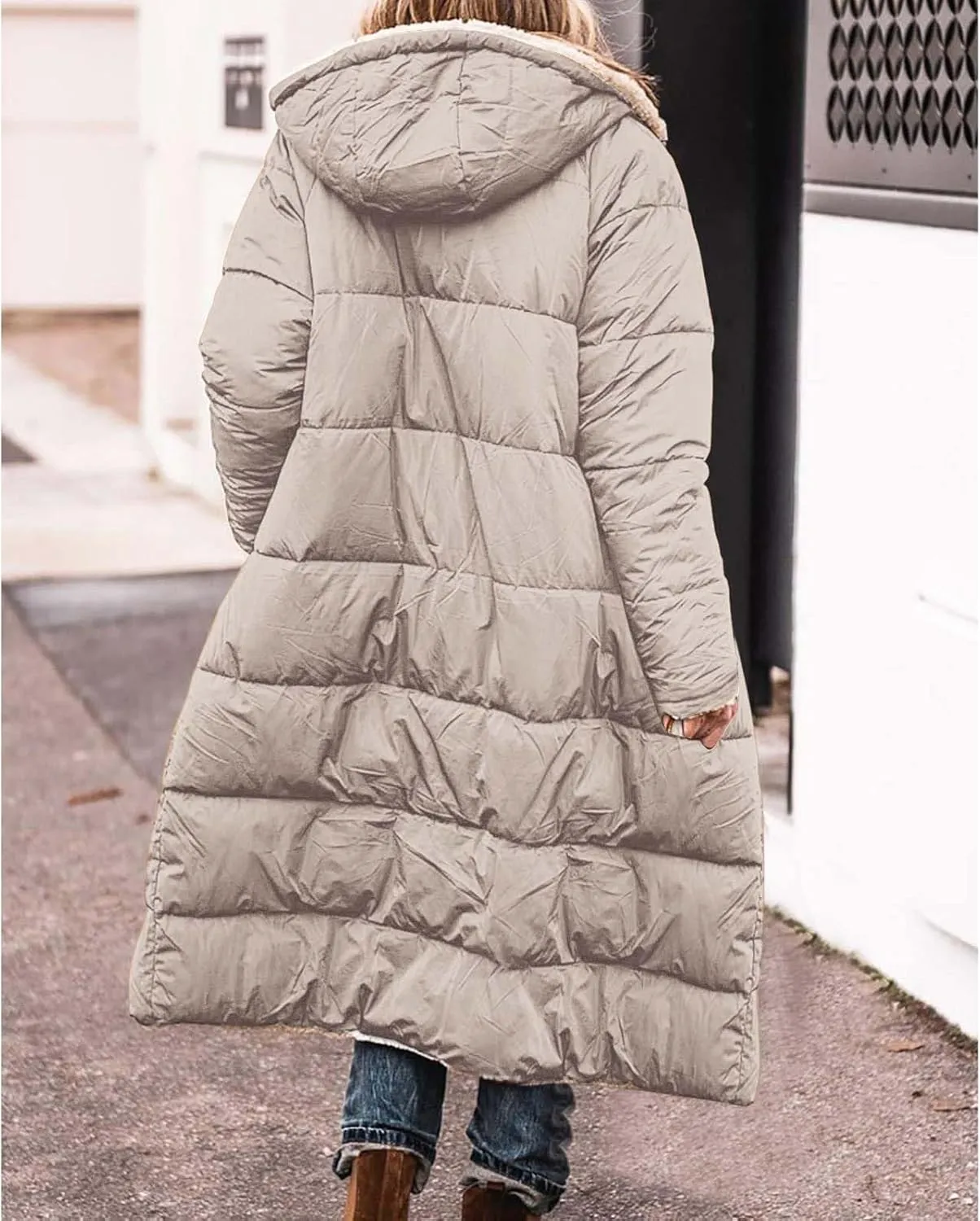 Womens Winter Cropped Puffer Jacket Coat Faux Fur Trim Hood Short Down Coats Cropped Puffer Long Sleeve Coats