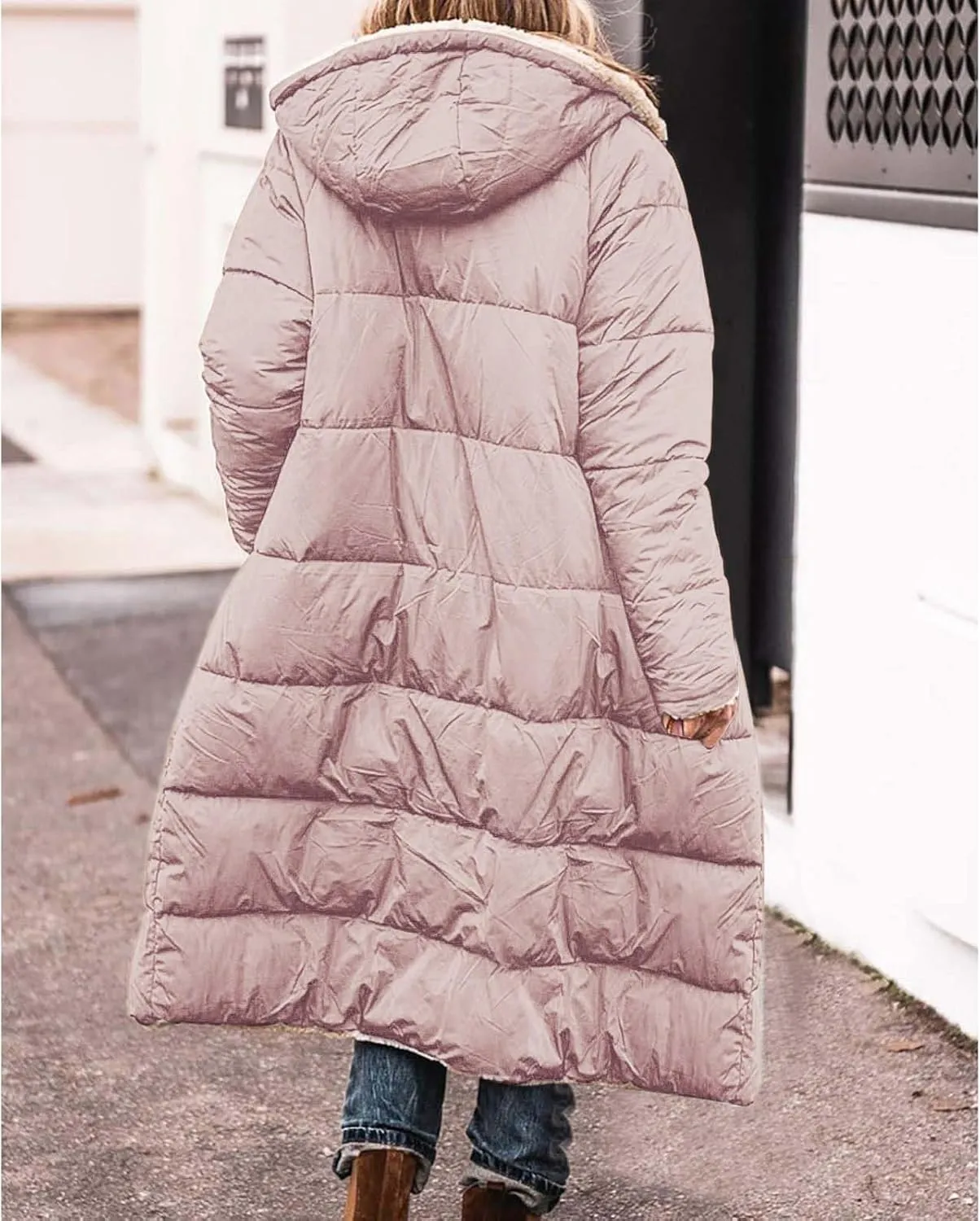 Womens Winter Cropped Puffer Jacket Coat Faux Fur Trim Hood Short Down Coats Cropped Puffer Long Sleeve Coats