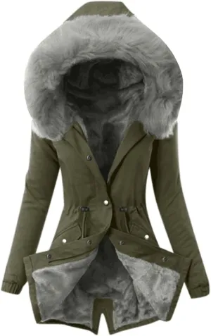 Womens Winter Thicken Puffer Coat Collar Long Sleeve Jacket Vintage Thicken Coat Jacket Warm Hooded fur Long Puffer