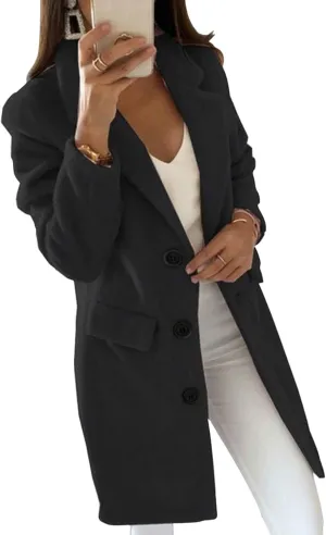 Women's Winter Wool Coat Jackets Elegant Notched Collar Double Breasted Over Coat Midi Peacoat Trench Coats Outwear