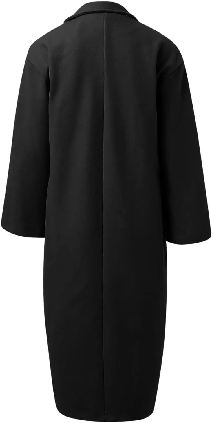 Womens Wool Blend Winter Jackets One Button Notched Lapel Open Front Cardigan Overcoat Peacoat Long Trench Coat Outwear