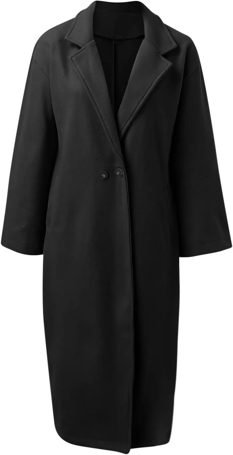 Womens Wool Blend Winter Jackets One Button Notched Lapel Open Front Cardigan Overcoat Peacoat Long Trench Coat Outwear