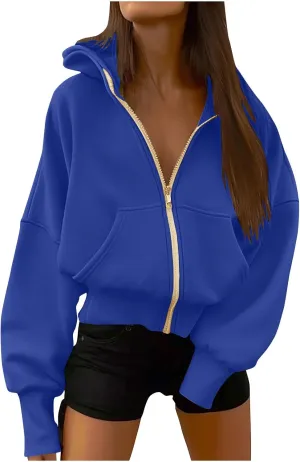 Women's Zip Up Hoodie 2024 Fall Fashion Oversized Sweatshirt Casual Long Sleeve Loose Athletic Jacket with Pockets