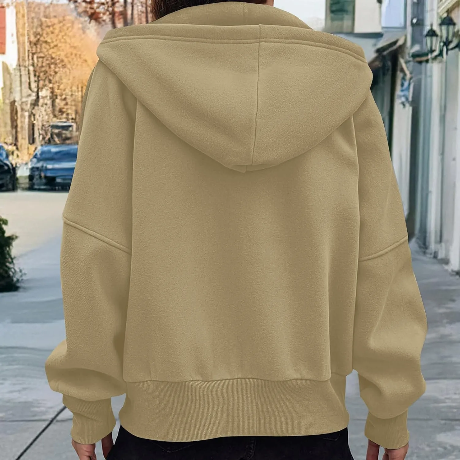 Womens Zip Up Hoodies Oversized Crop Sweatshirt Casual Fleece Hooded Jacket Fall Fashion 2024 Trendy Winter Clothes