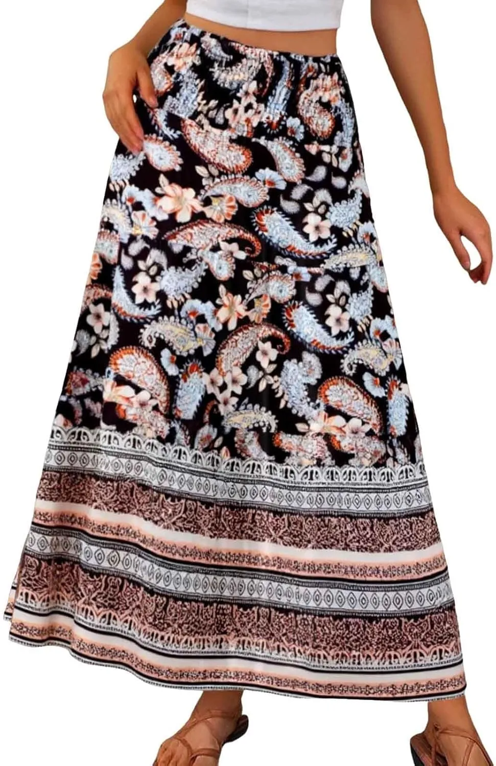 Workout Skirts for Women 2025 Summer Bohemian Floral Skirt High Elastic Waist Renaissance Skirt for Vacation Clothes