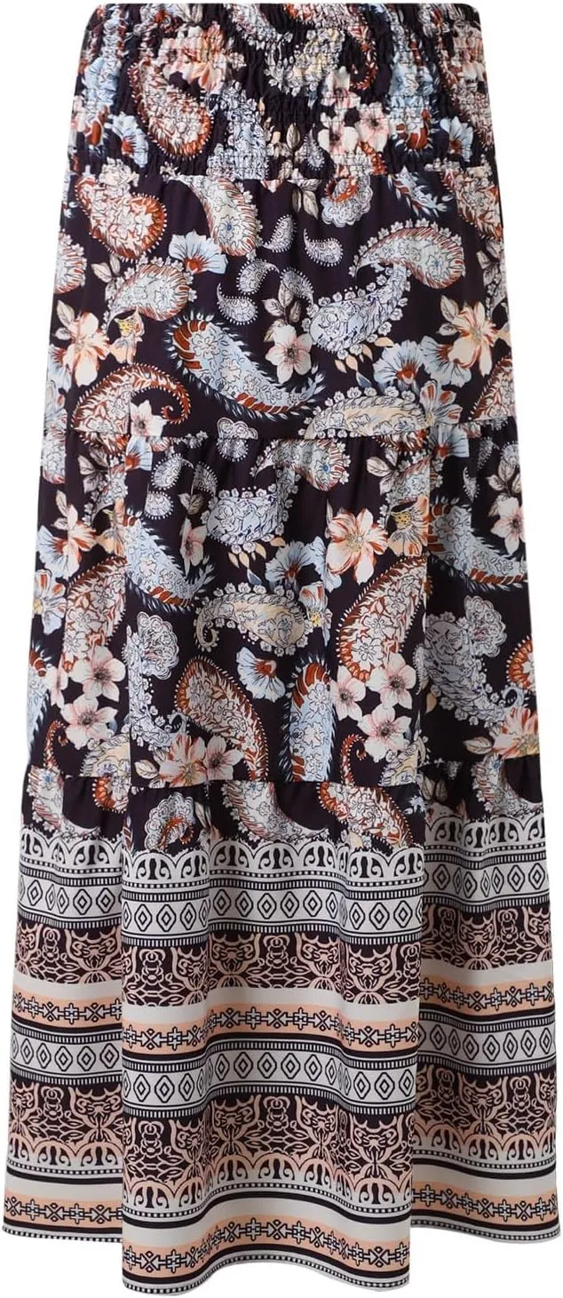 Workout Skirts for Women 2025 Summer Bohemian Floral Skirt High Elastic Waist Renaissance Skirt for Vacation Clothes