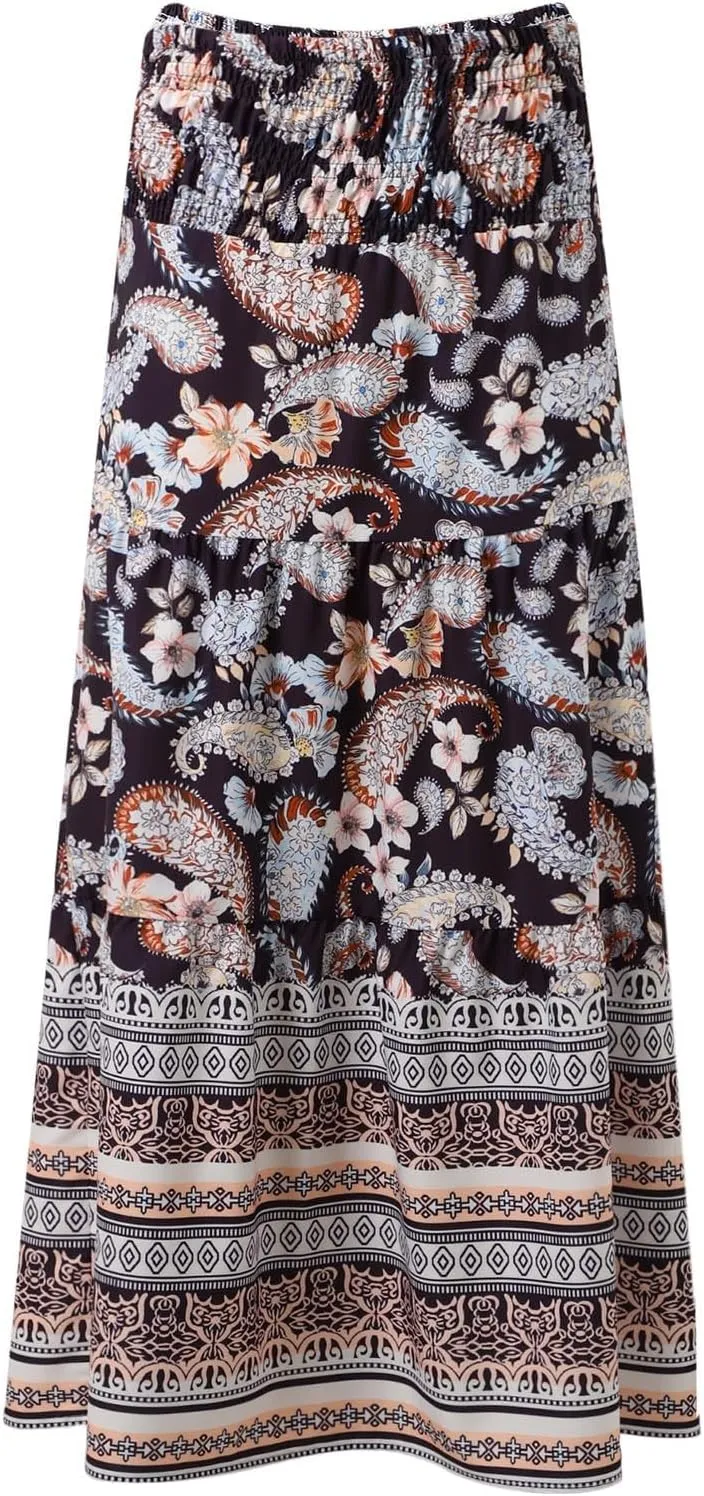 Workout Skirts for Women 2025 Summer Bohemian Floral Skirt High Elastic Waist Renaissance Skirt for Vacation Clothes