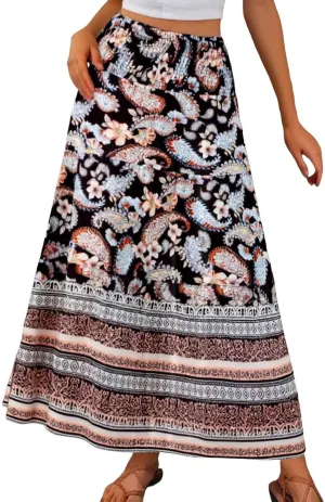 Workout Skirts for Women 2025 Summer Bohemian Floral Skirt High Elastic Waist Renaissance Skirt for Vacation Clothes