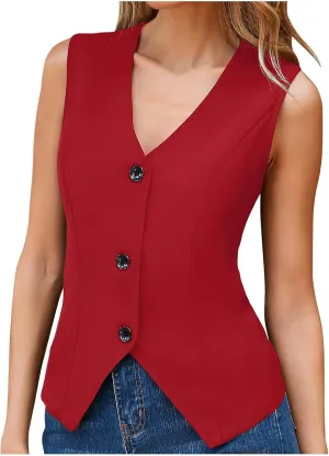 Xiaojmake Womens Casual Button Down Vest Fully Lined V Neck Business Jacket Sleeveless Slim Tailored Waistcoat Casual Blazer