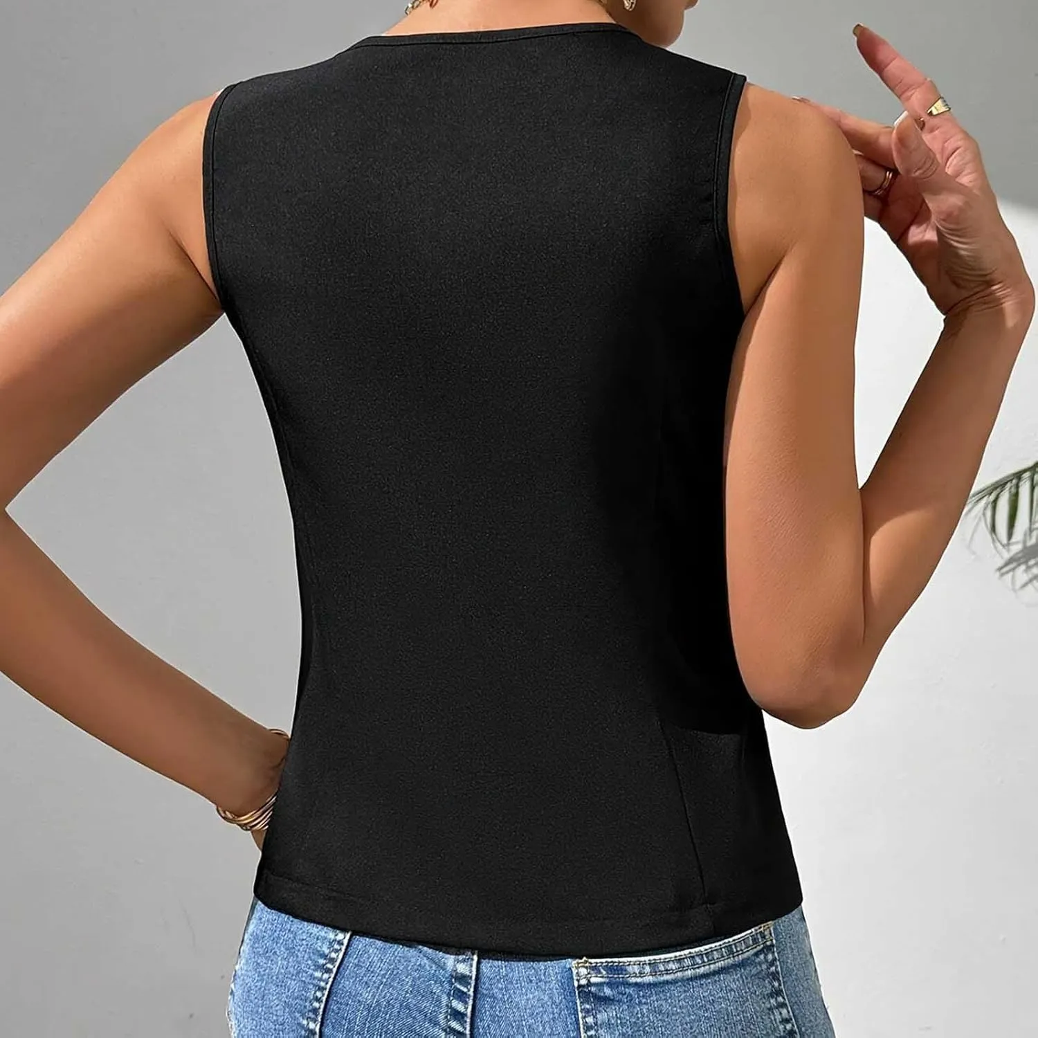 Xiaojmake Womens Casual Button Down Vest Fully Lined V Neck Business Jacket Sleeveless Slim Tailored Waistcoat Casual Blazer
