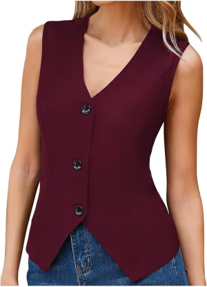Xiaojmake Womens Casual Button Down Vest Fully Lined V Neck Business Jacket Sleeveless Slim Tailored Waistcoat Casual Blazer