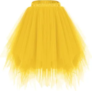 XUNRYAN Womens Tutu Skirts Knee Length Tulle Skirt Petticoat under Dress Crinoline Rockabilly Mesh Layered Tutu Skirt Slip