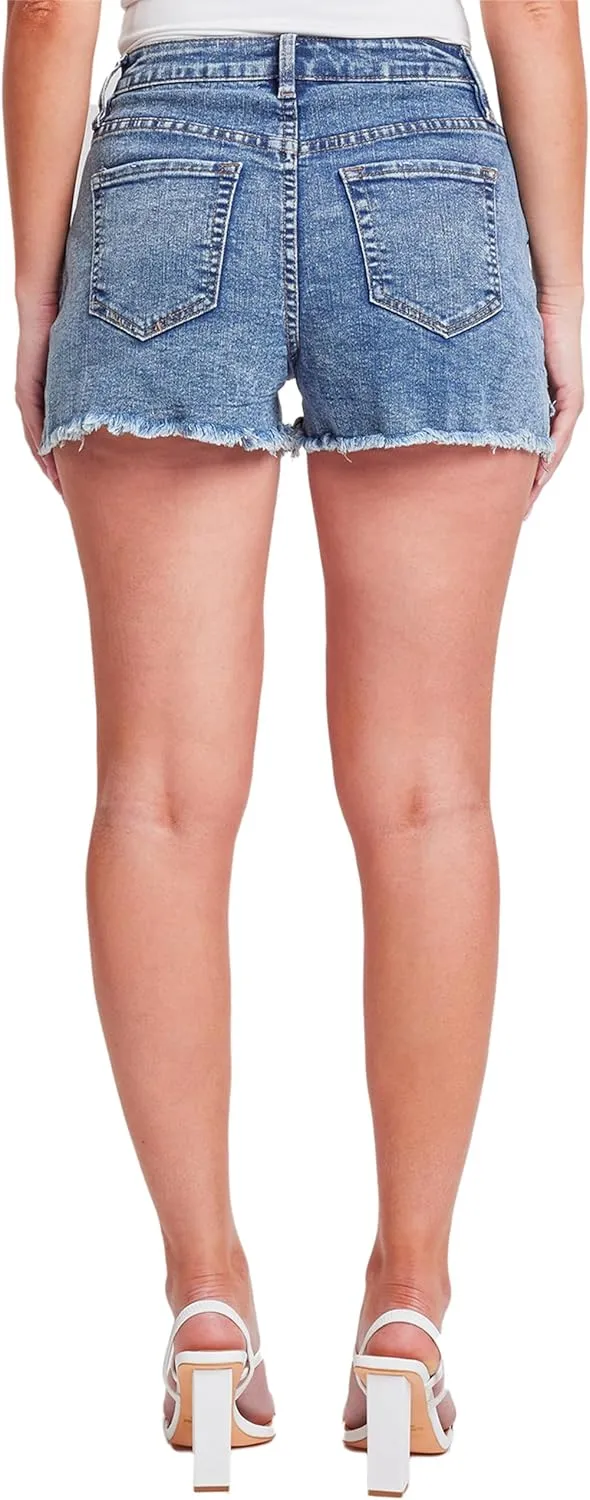 YMI Women's Dream High Rise Shorts with Frayed Hem