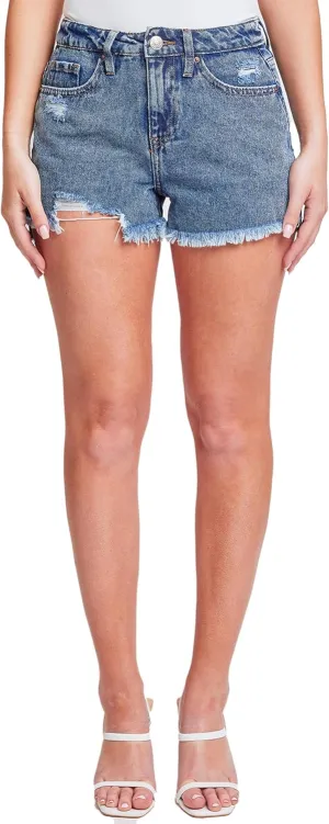 YMI Women's Dream High Rise Shorts with Frayed Hem