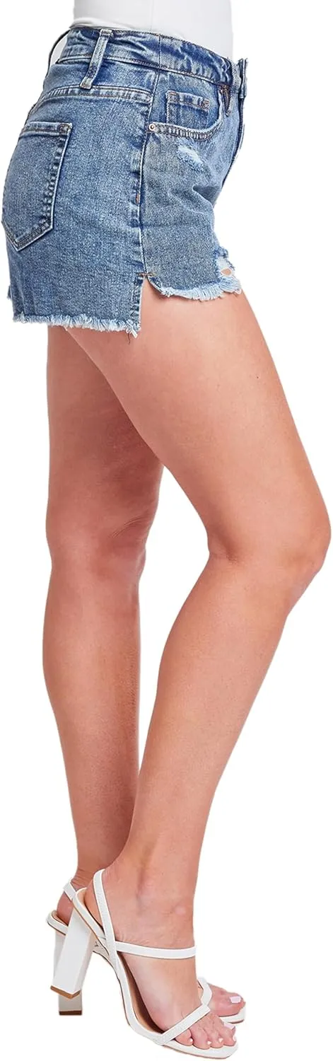 YMI Women's Dream High Rise Shorts with Frayed Hem