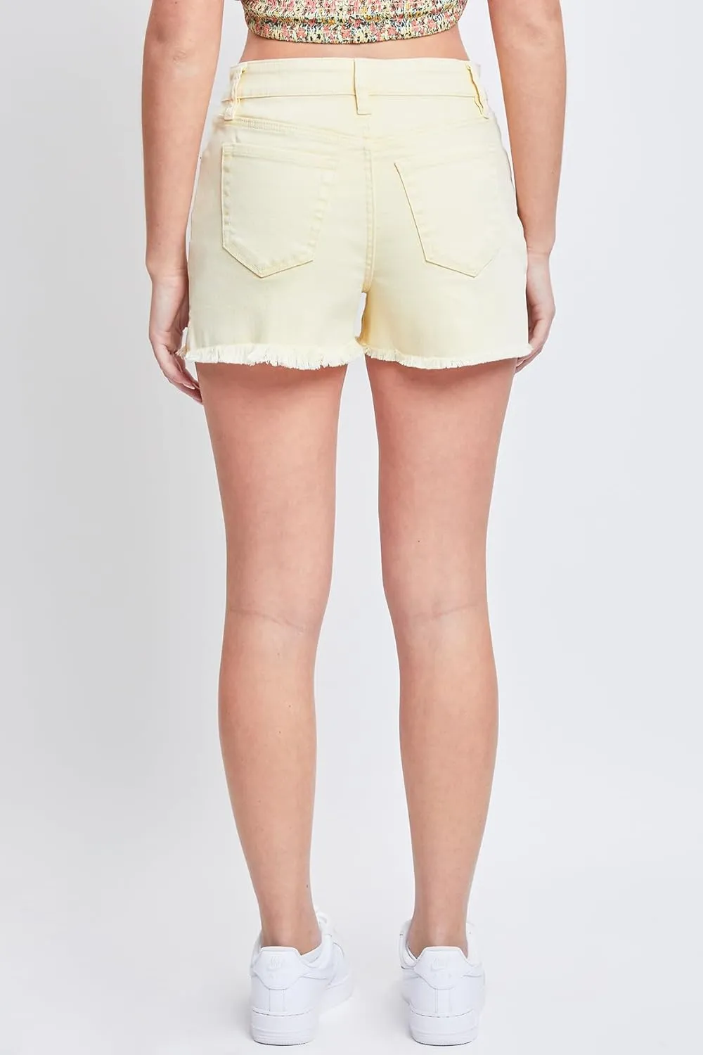 YMI Women's Essential High Rise 80's Acid Wash Mom Shorts