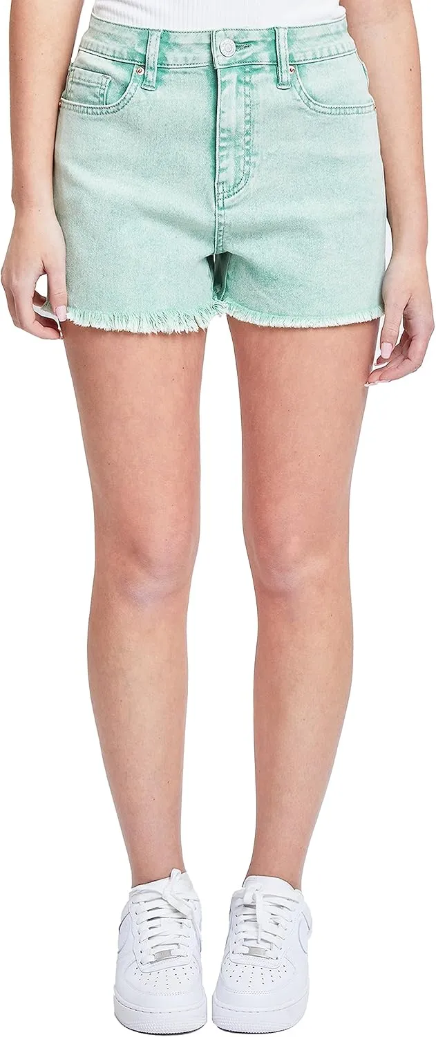 YMI Women's Essential High Rise 80's Acid Wash Mom Shorts