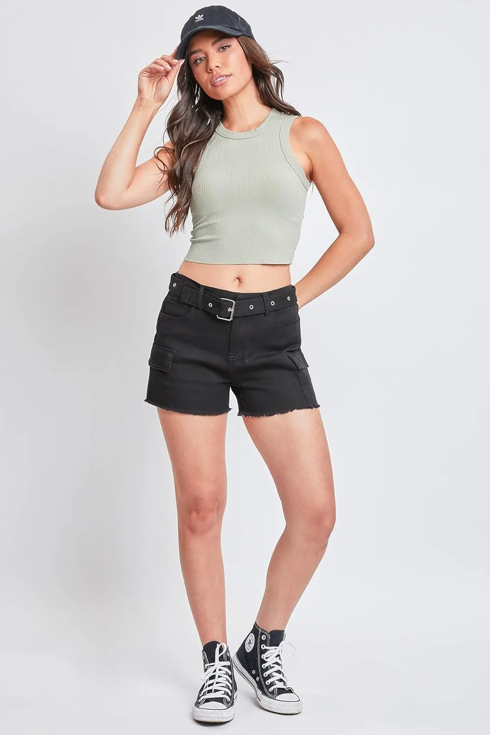 YMI Womens High Rise Belted Cargo Shorts