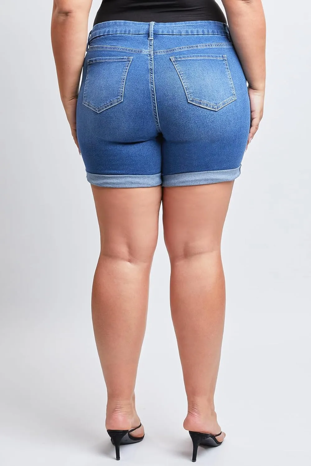 YMI Women's Plus Size Curvy Fit High Rise Shorts with Rolled Cuffs