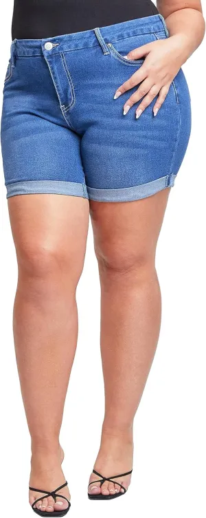 YMI Women's Plus Size Curvy Fit High Rise Shorts with Rolled Cuffs