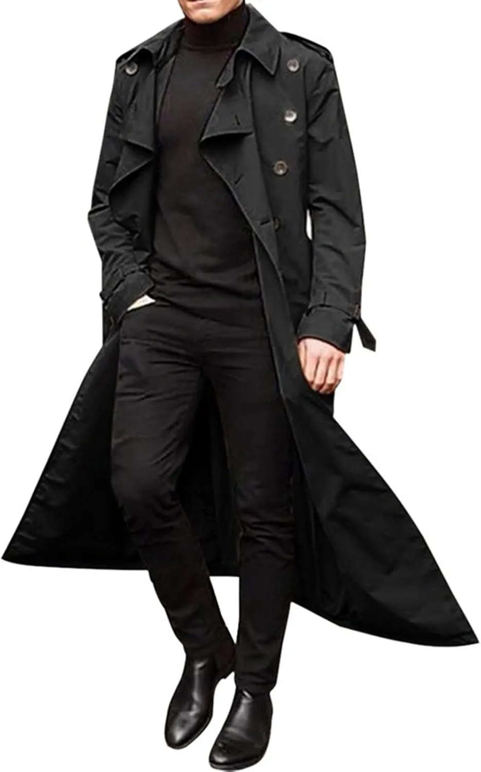 Ymosrh Mens Coats and Jackets Plus Size Luxury Full Length Trench Coat Long Wool Overcoat Winter Fashion Jackets