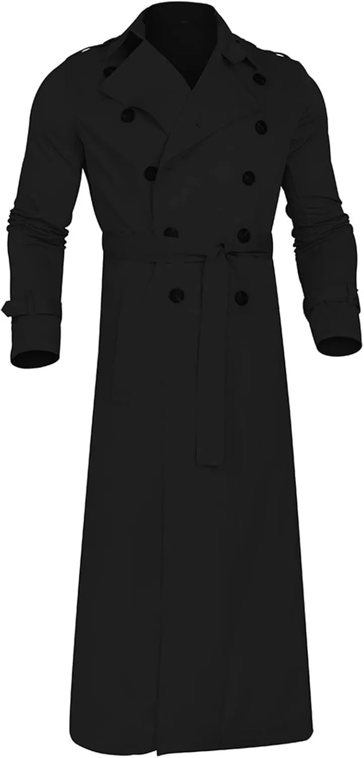 Ymosrh Mens Coats and Jackets Plus Size Luxury Full Length Trench Coat Long Wool Overcoat Winter Fashion Jackets
