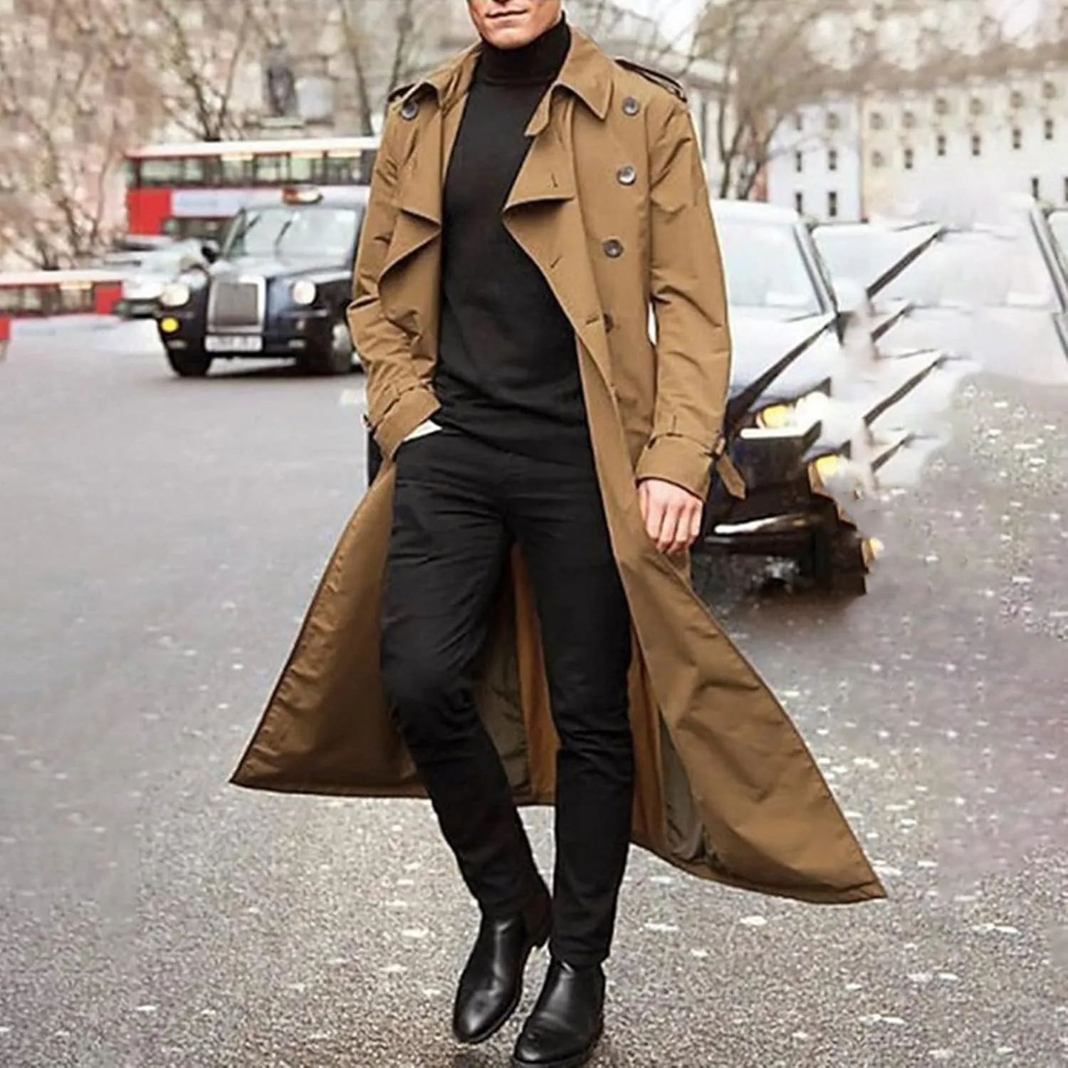 Ymosrh Mens Coats and Jackets Winter Men's Long-Slevee Luxury Full Length Trench Coat Long Wool Overcoat Jackets