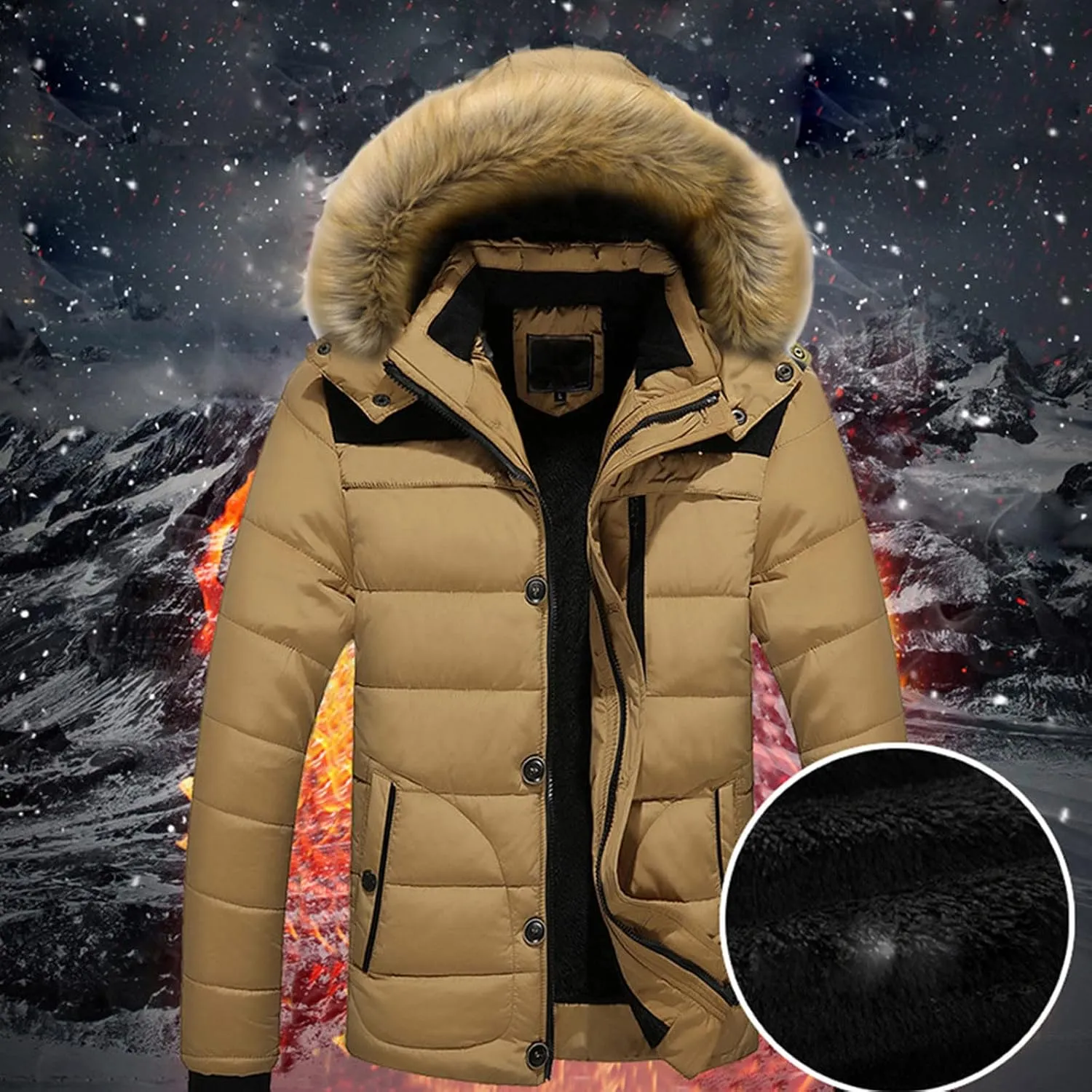 Ymosrh Sport Jackets for Men Warm Winter Thick Jacket Hooded Coat with Zipper Pocket Mens Coats and Jackets Fashion