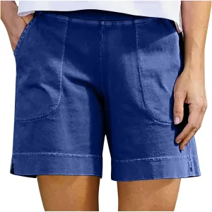 YRAETENM Linen Shorts Women Casual Cotton Bermuda Shorts Summer Elastic Waisted Short Vacation Beach Outfits with Pockets