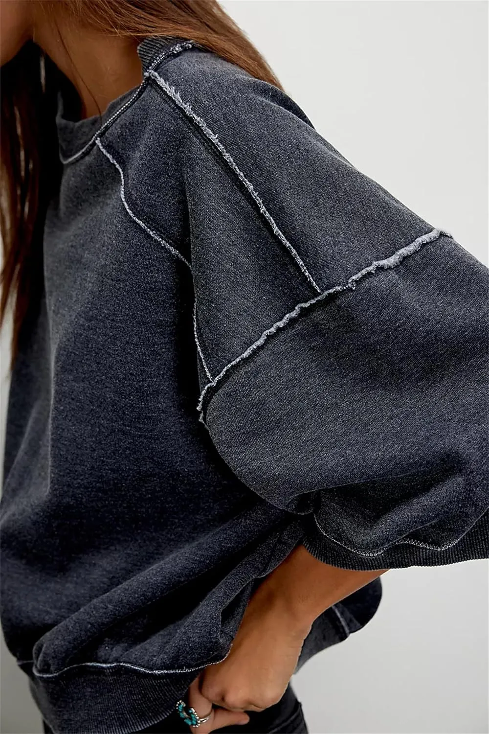 Yuemengxuan Women 3/4 Sleeve Oversized Shirt Crewneck Color Block Pullover Sweatshirt Loose Boho Summer T-Shirt Streetwear